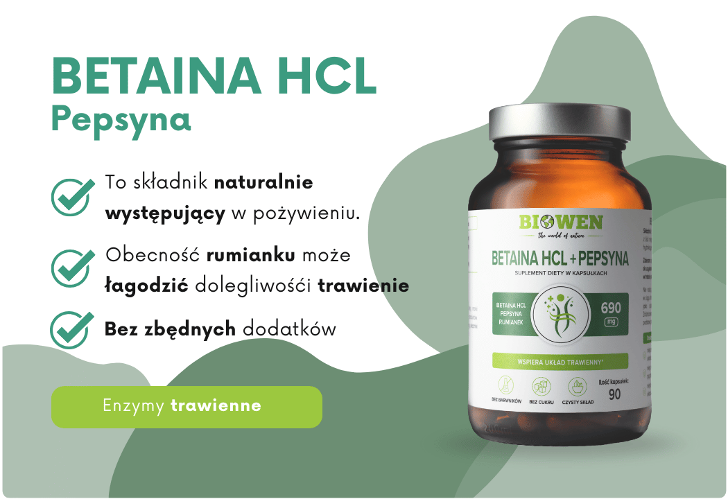 Betaina HCL + Pepsyna Rumianek Pospolity 690 mg  (90 kaps) Biowen
