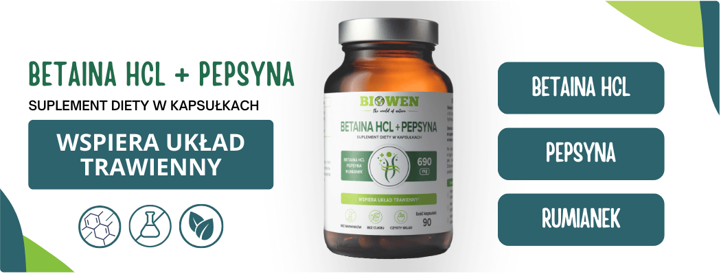 Betaina HCL + Pepsyna Rumianek Pospolity 690 mg  (90 kaps) Biowen