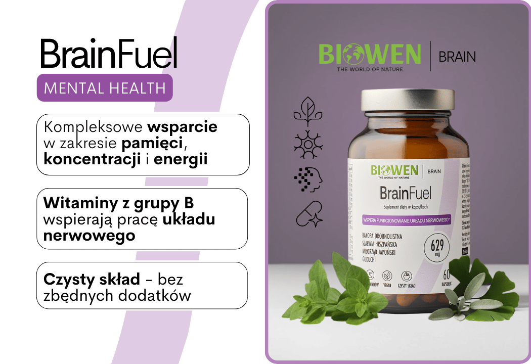 BrainFuel Bacopa Szałwia Miłorząb Japoński Guduchi 629 mg (60 kaps) Biowen