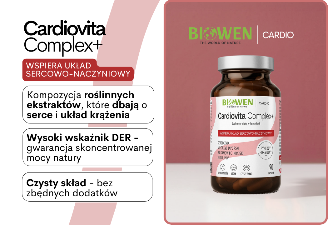 Cardiovita Complex+ Kora Sosny Głóg Ginko Biloba Guggul (90 kaps) Biowen