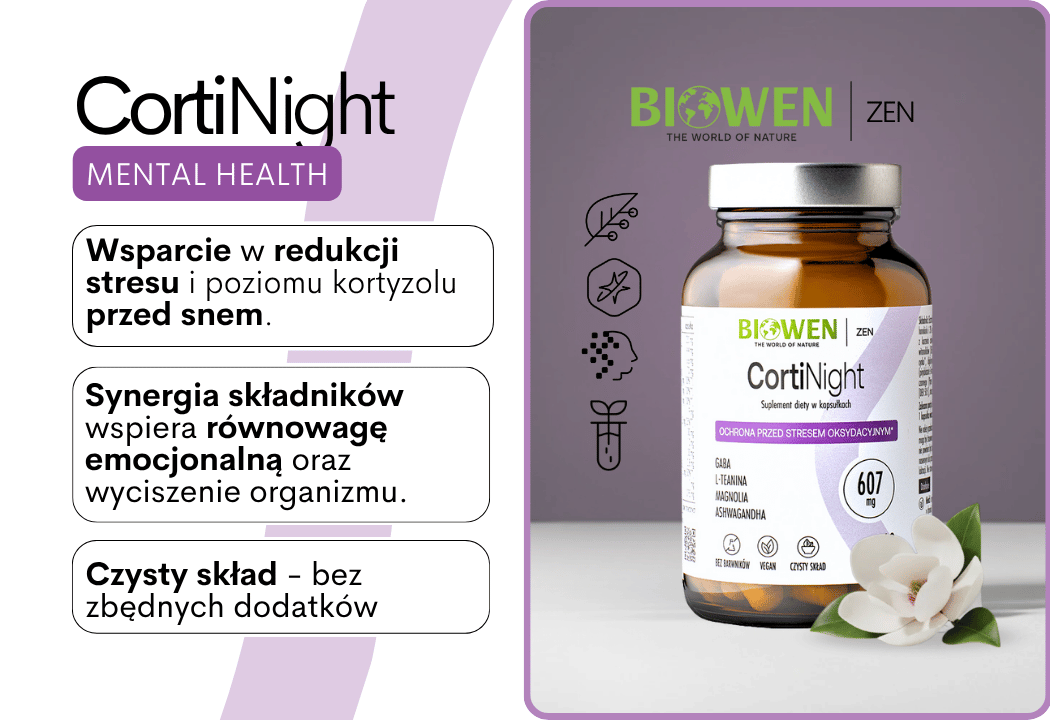 CortiNight GABA L-teanina Magnolia Ashwagandha 607 mg (60 kaps) Biowen