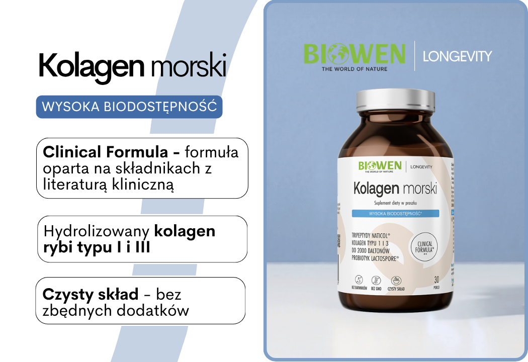 Kolagen Rybi Morski 5000 mg 3 x Peptydy Probiotyk i Prebiotyk Proszek 225 g Biowen
