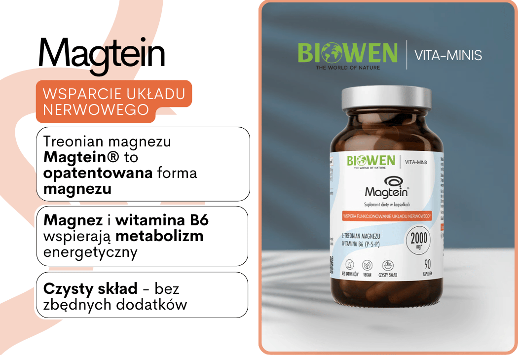 Magtein L-treonian Magnezu Witamina B6 (P-5-P) 2000 mg (90 kaps) Biowen