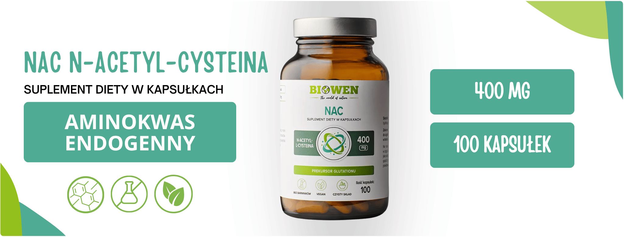 NAC N-acetyl-L-cysteina 400 mg (100 kaps)  Biowen