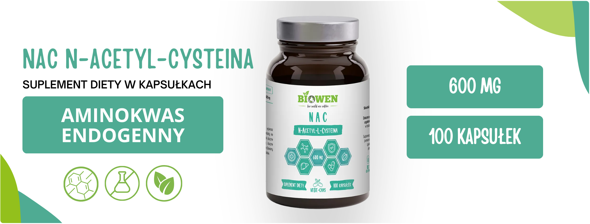 NAC N-acetyl-L-cysteina 600 mg (100 kaps)  Biowen