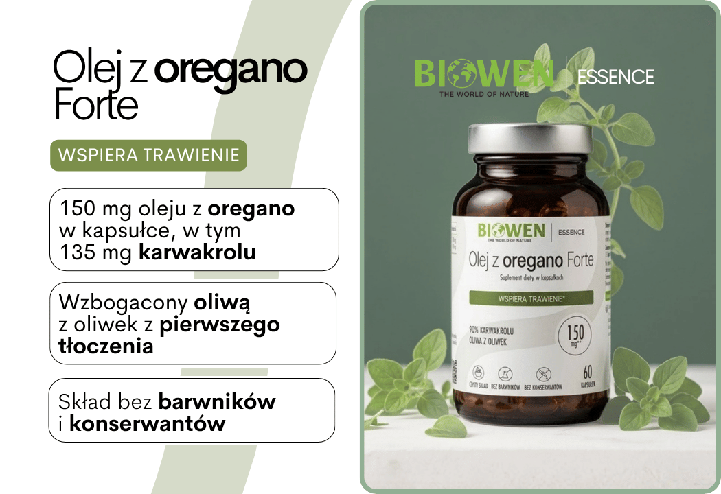Olej z oregano Forte 150 mg 90% Karwakrolu Oliwa z oliwek (60 kaps) Biowen