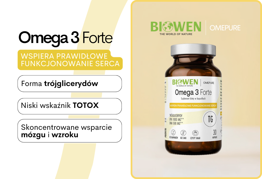 Omega 3 Forte Trójglicerydy TG EPA 1000 mg DHA 500 mg w porcji, Witamina E (30 kaps) Biowen