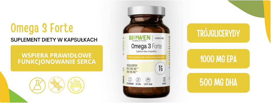 Omega 3 Forte Trójglicerydy TG EPA 1000 mg DHA 500 mg w porcji, Witamina E (30 kaps) Biowen