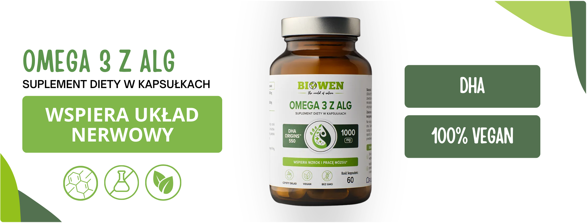 Omega 3 z Alg 1000 mg DHA Vegan (60 kaps) Biowen