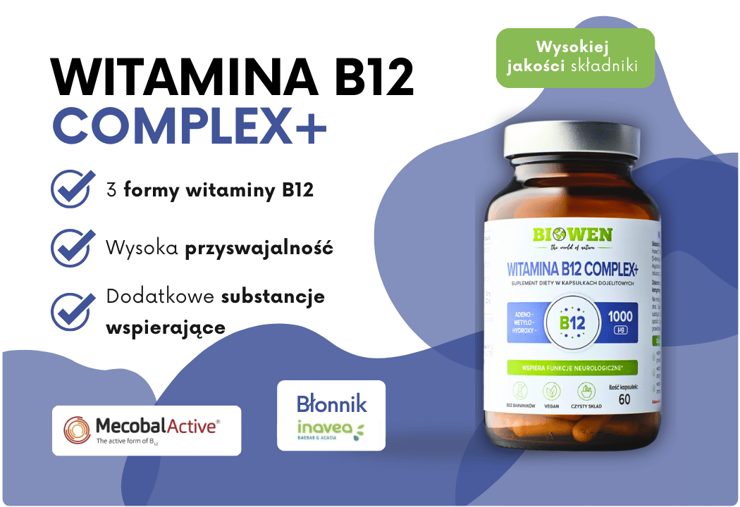 Witamina B12 Complex+  3 Formy + Witamina C 1000 μg VEGE (60 kaps) Biowen