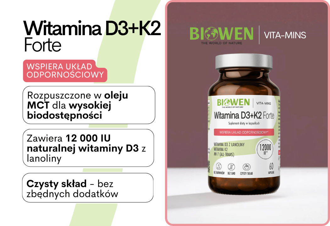 Witamina D3 + K2MK7 FORTE 12000 IU (90 kaps) Biowen