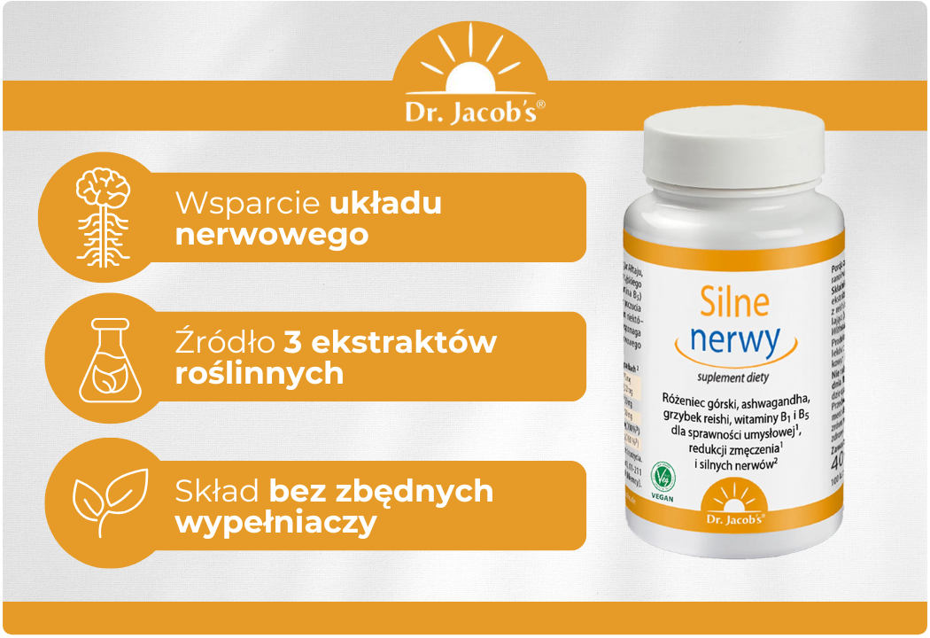 Silne Nerwy Różeniec Górski Ashwagandha Reishi (100 kaps) Dr. Jacob's