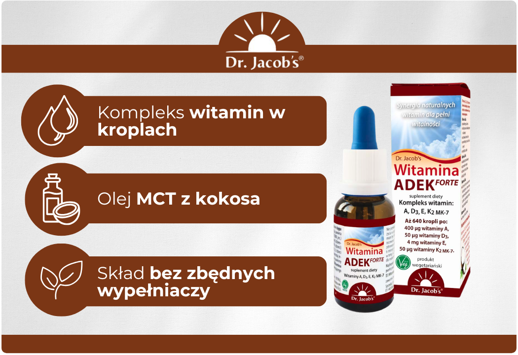 Witamina ADEK Forte Witamina A D3 E K2 MK-7 Krople 20 ml Dr. Jacob's