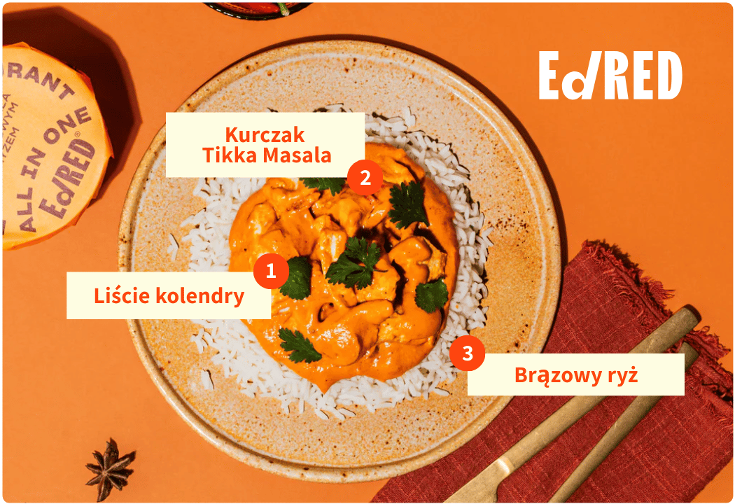Kurczak Tikka Masala z Brązowym Ryżem - Danie Gotowe Puszka 400 g Ed Red