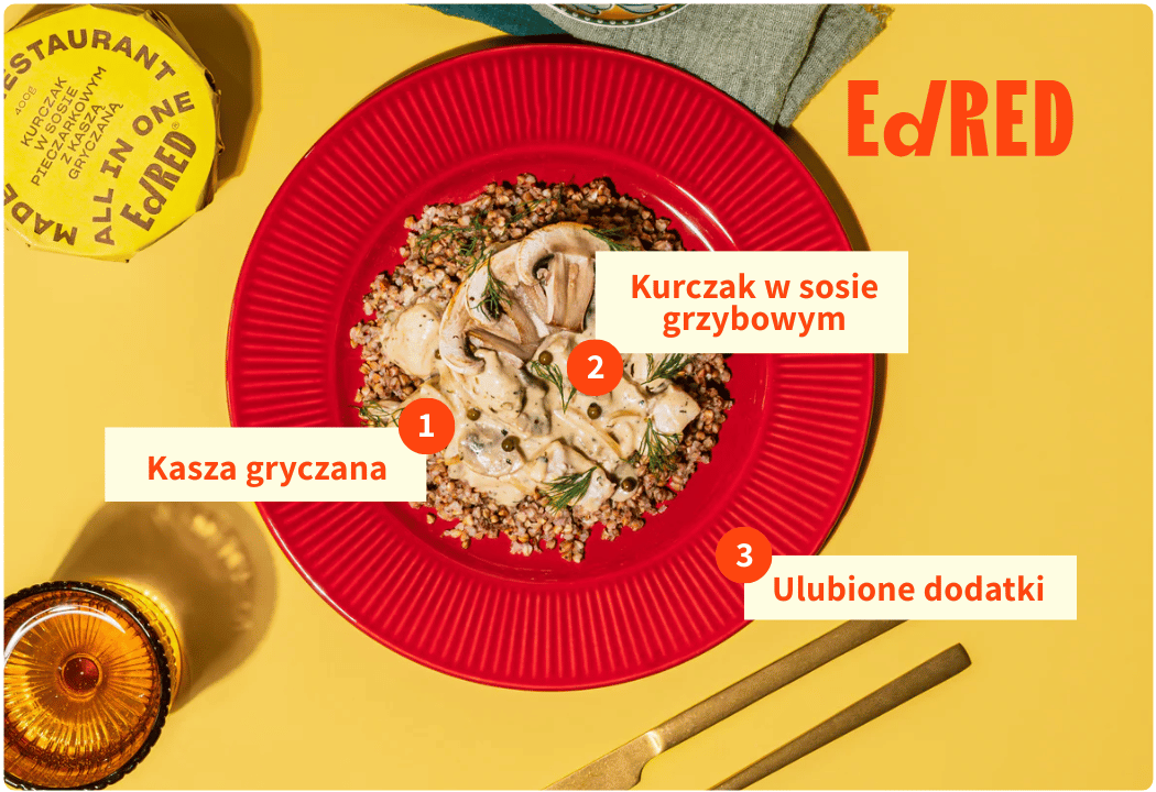 Kurczak w Sosie Pieczarkowym z Kaszą Gryczaną - Danie Gotowe Puszka 400 g Ed Red