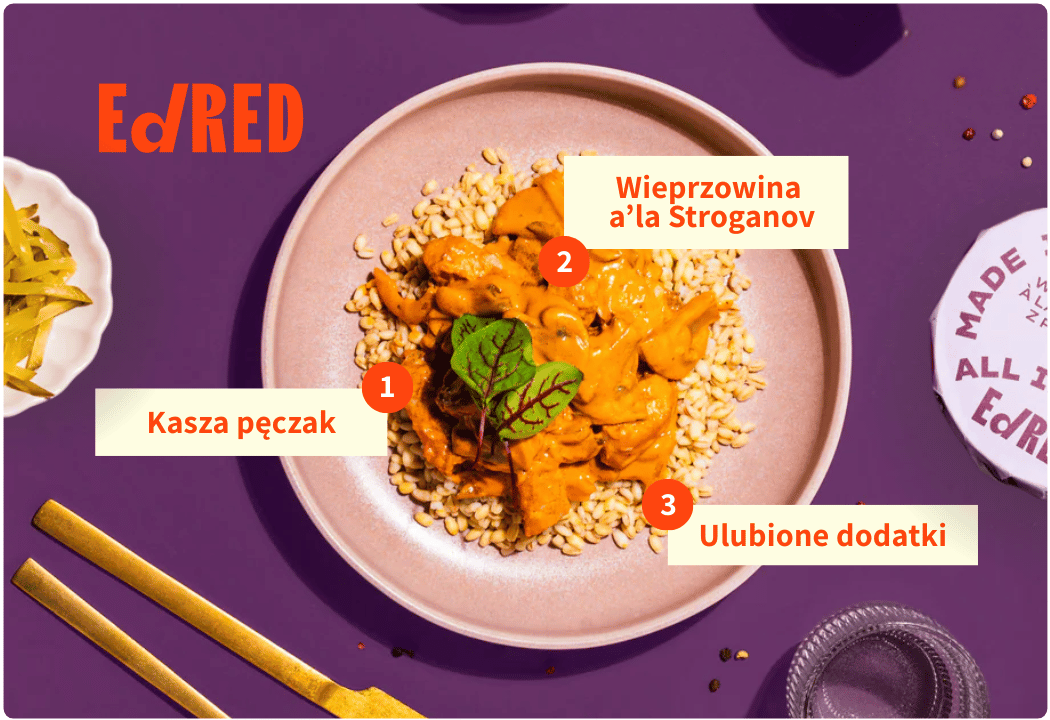 Wieprzowina a'la Stroganov z Pęczakiem - Danie Gotowe Puszka 400 g Ed Red