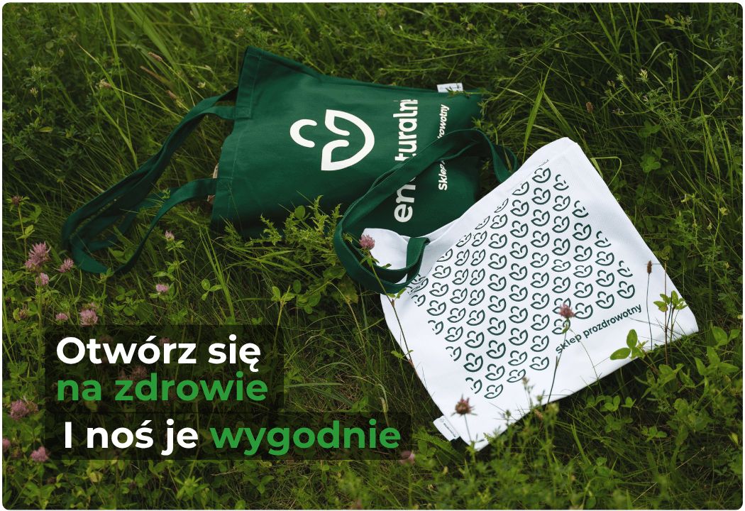 Zielona i biała torba bawełniana na zakupy enaturalnie