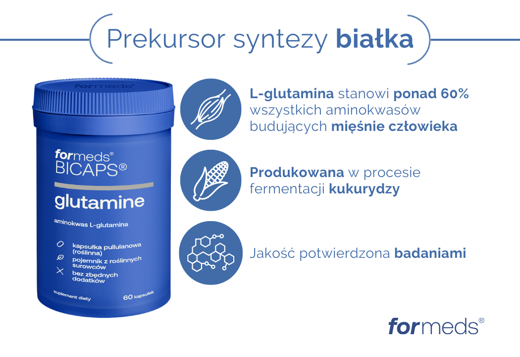 BICAPS Glutamine Aminokwas L-Glutamina Mięśnie (60 kaps) formeds