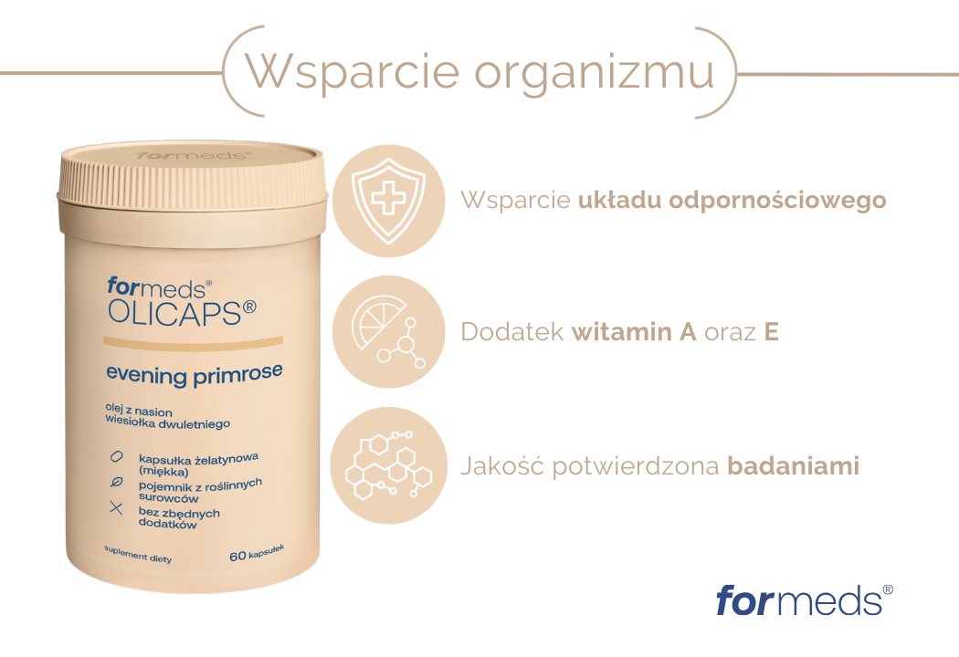 OLICAPS Evening Primrose Olej z Wiesołka Witamina A E (60 kaps) ForMeds