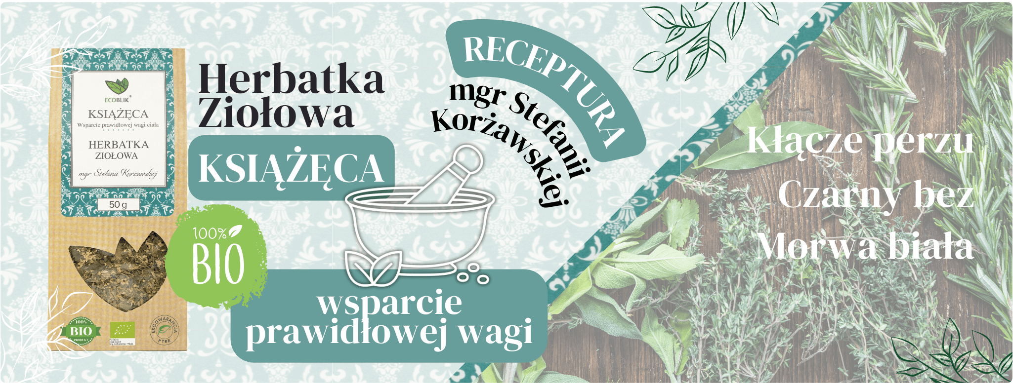 Herbatka ziołowa KSIĄŻĘCA Wsparcie prawidłowej wagi ciała 50g Ecoblik