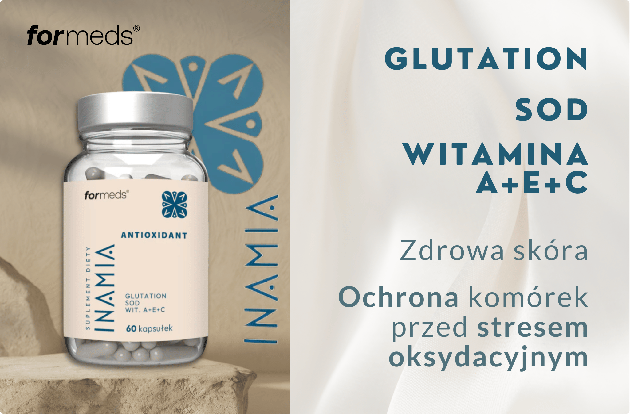INAMIA Antioxidant Glutattion Sod Witamina A E C 60 kapsułek