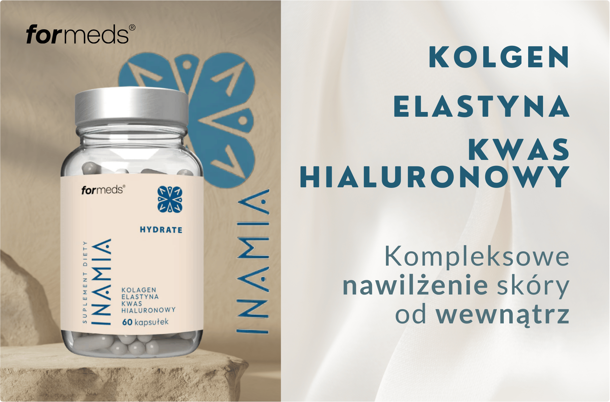 INAMIA Hydrate Kwas hialuronowy Kolagen typu I z Elastyną 60 kapsułek