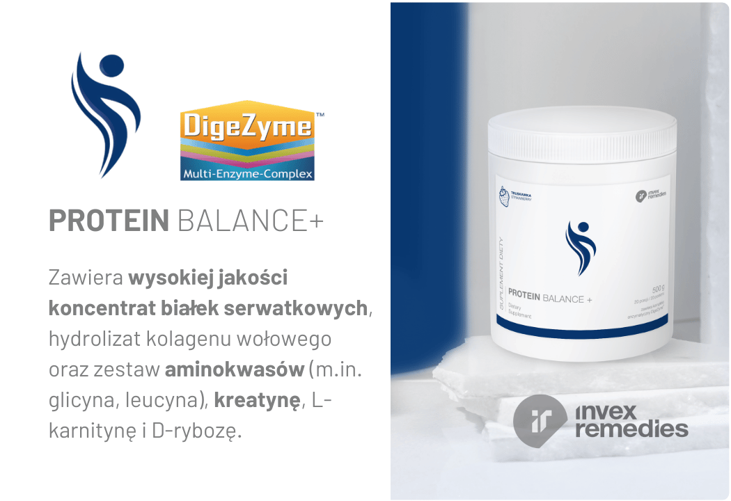 Protein Balance + Białka WPC Aminokwasy Kreatyna Truskawka Proszek 500g Invex Remedies