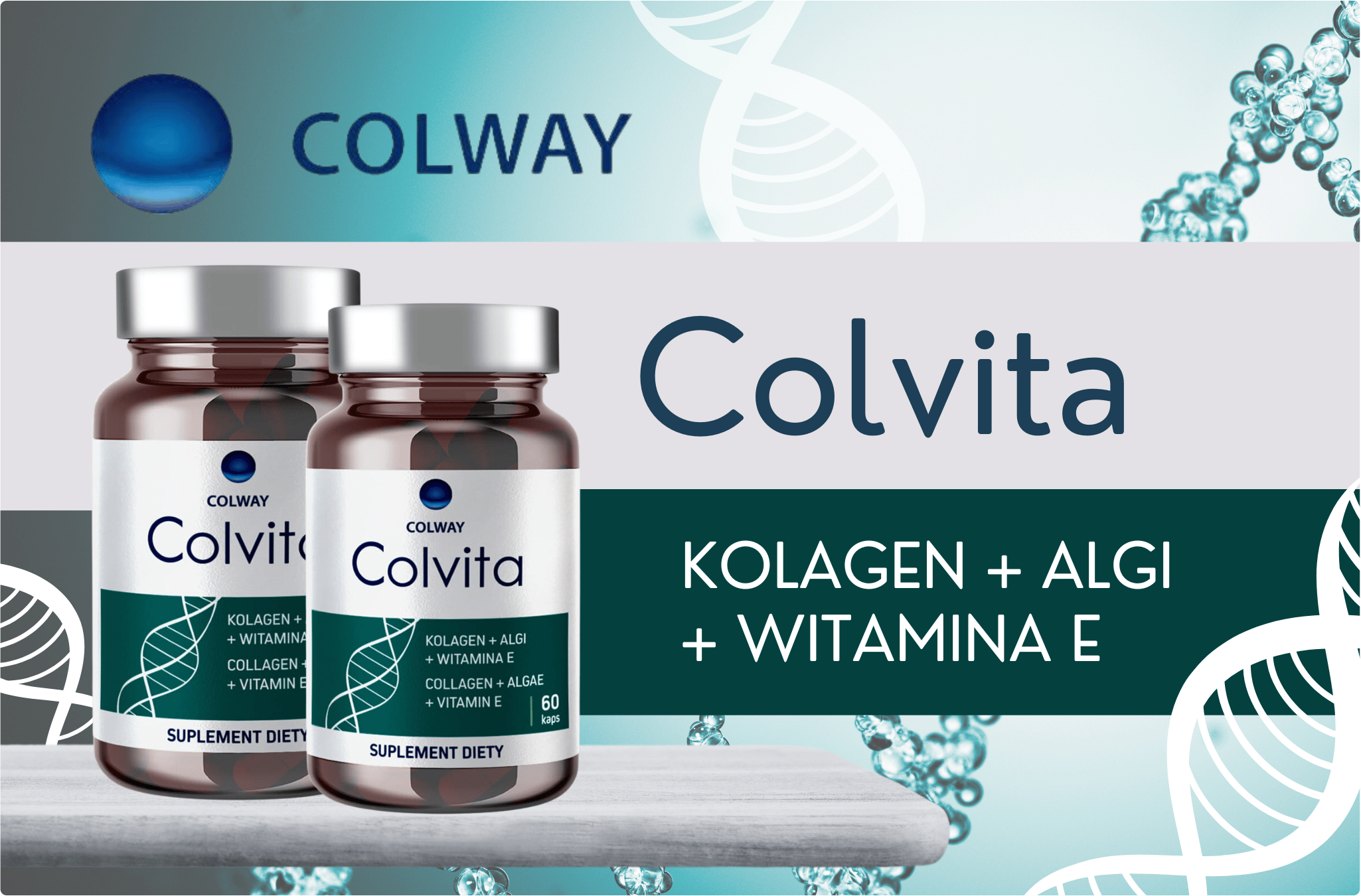 Kolagen Rybi Naturalny Algi Witamina E Colvita (60 kaps) Colway