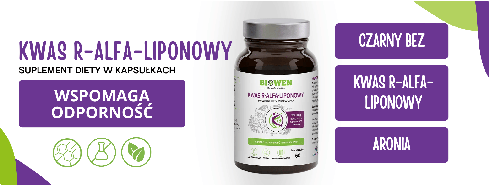 Kwas Alfa Liponowy R-Ala Czarny Bez Aronia 330 mg (60 kaps) Biowen