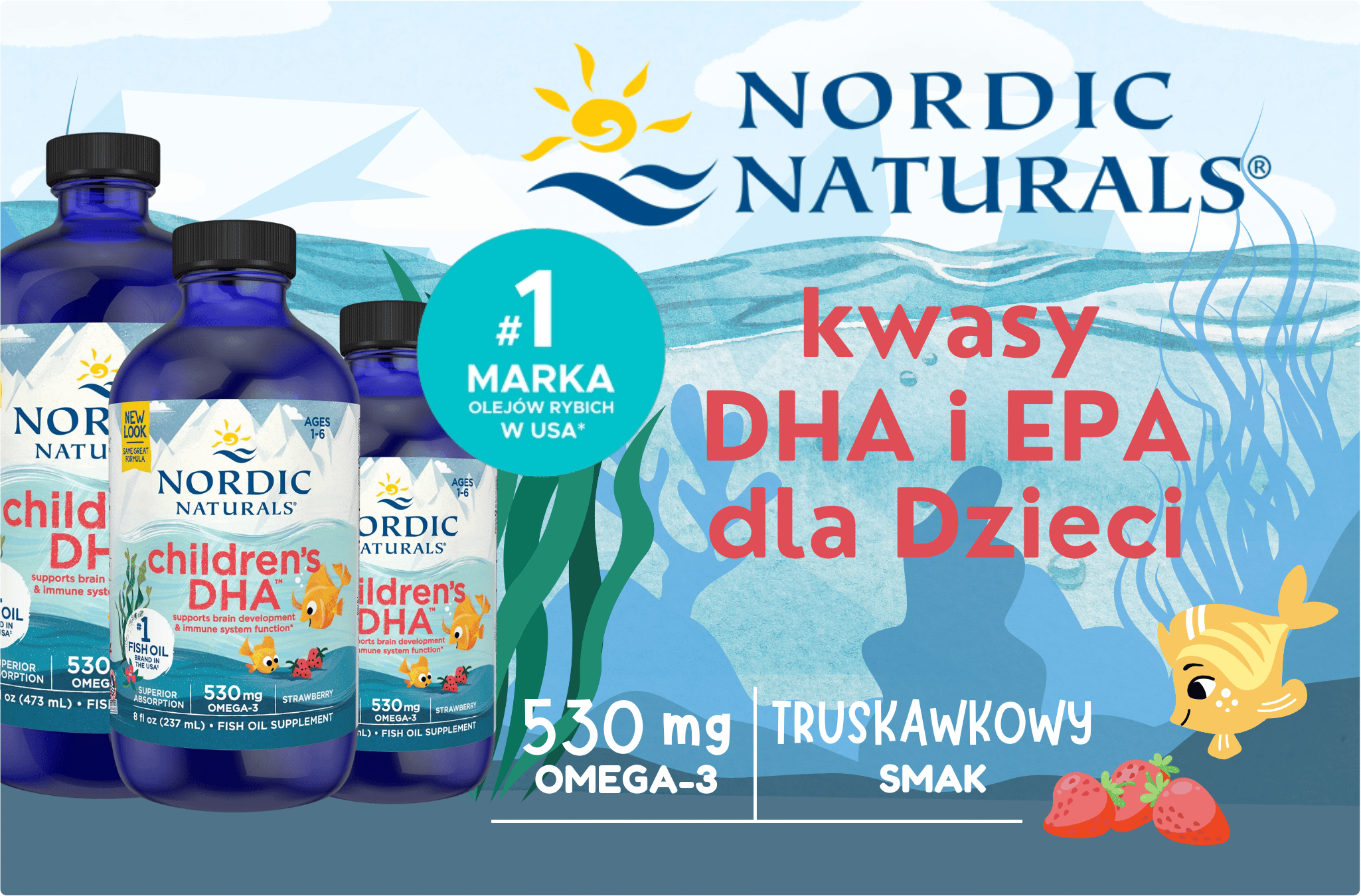 Kwasy Omega-3 dla Dzieci 530 mg Children's DHA Smak Truskawowy 119 ml Nordic Naturals