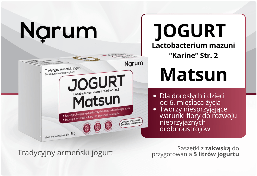 Jogurt Matsun Tradycyjny Armeński dla Dorosłych i Dzieci Zakwaska do Jogurtu w Proszku (5 saszetek) Narum