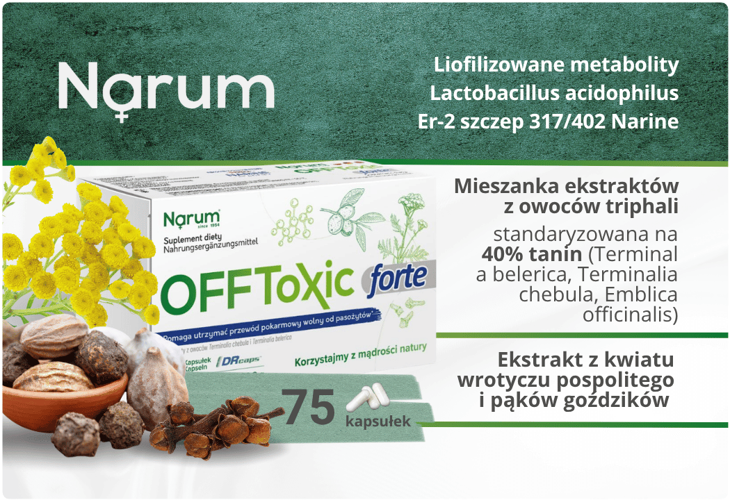Narum Offtoxic Forte Wrotycz Goździki Triphala (75 kaps) Metabolity Lactobacillus Acidophilus Narine