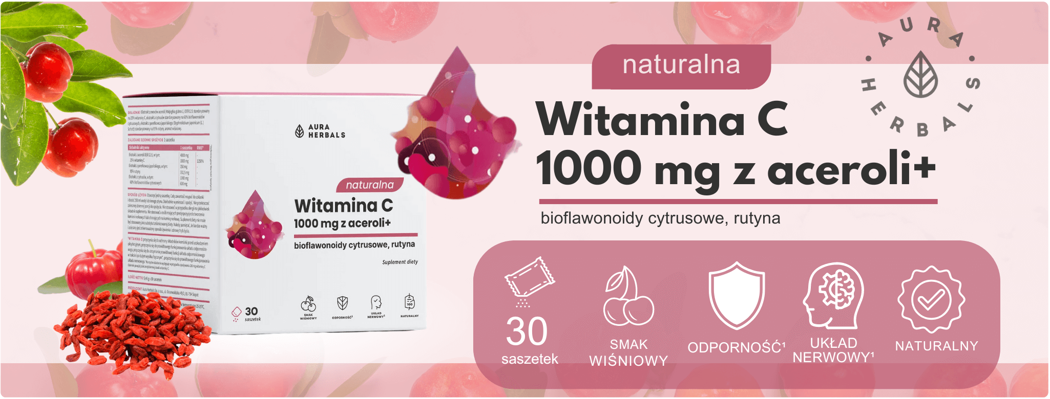 Naturalna Witamina C 1000 mg z Aceroli 30 saszetek