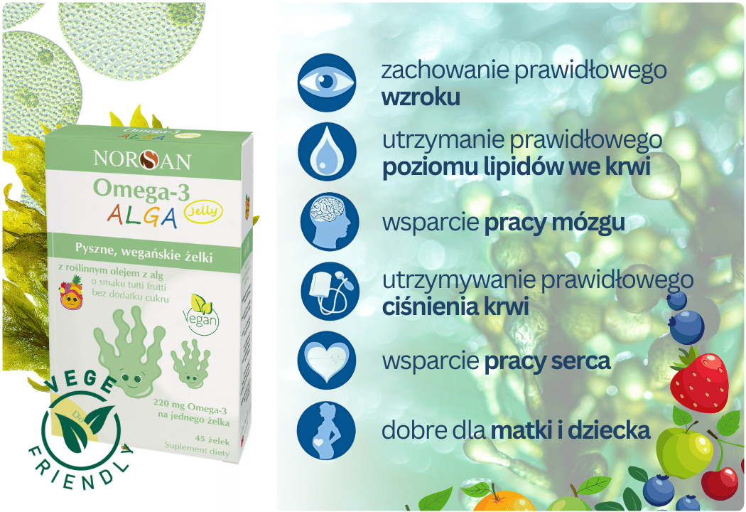 Omega-3 ALGA D3 Jelly Żelki Roślinnym Olejem z Alg VEGAN 220 mg EPA DHA (45 szt) NORSAN