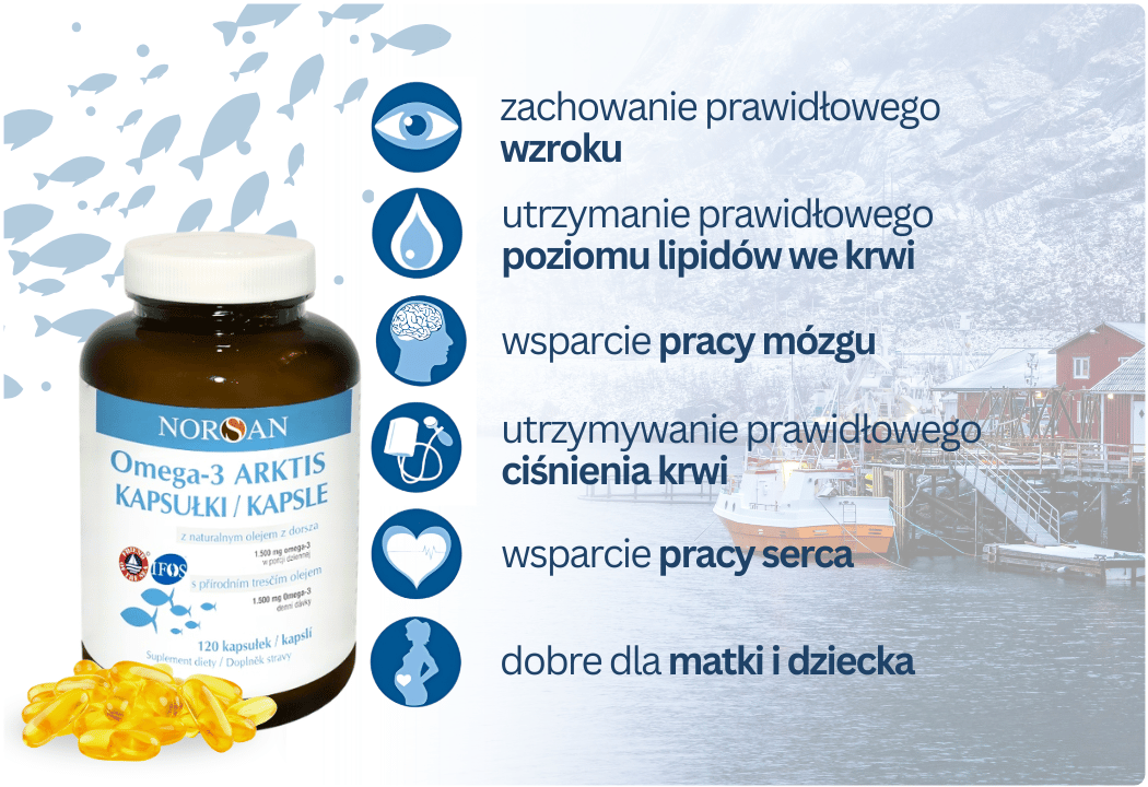 Omega-3 ARKTIS 1500 mg EPA DHA Olej z Wątroby Dorsza (120 kaps) NORSAN