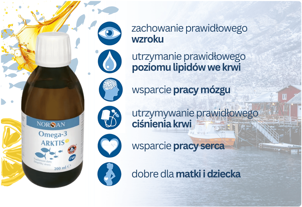 Omega-3 ARKTIS 2000 mg EPA DHA Olej z Wątroby Dorsza Smak Cytrynowy Płyn 200 ml NORSAN