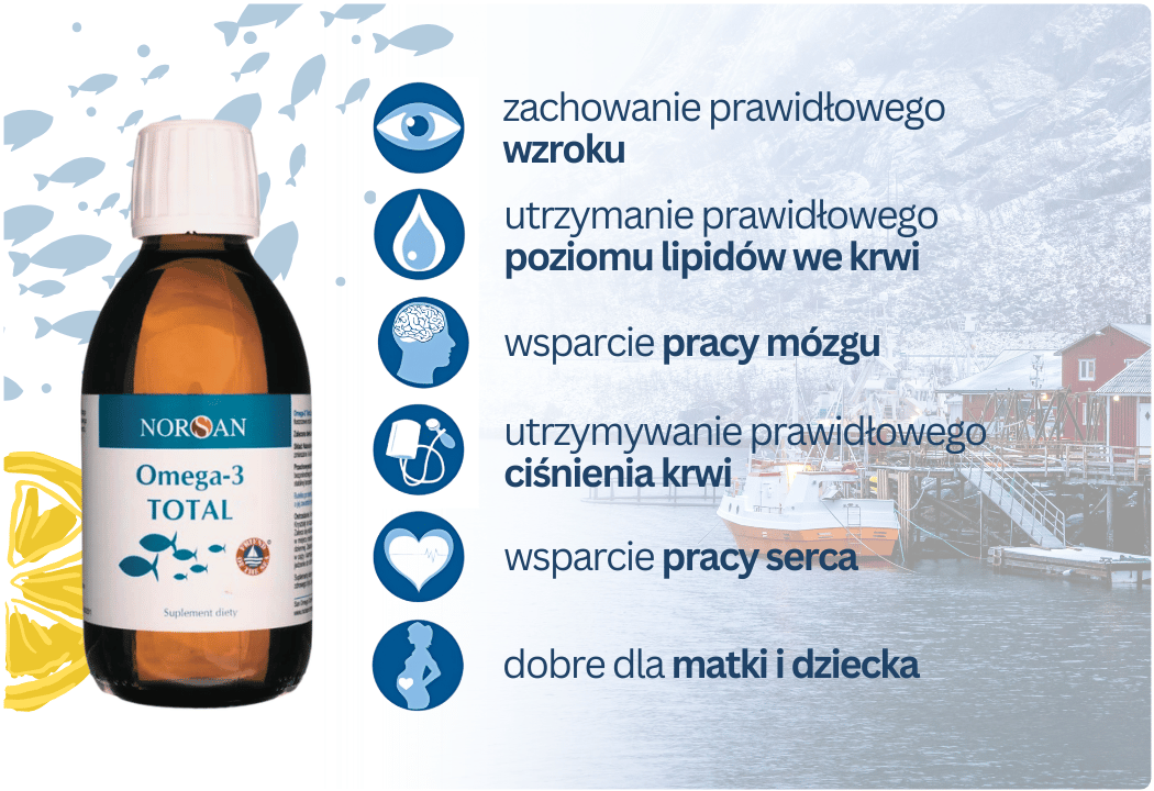 Omega 3 TOTAL 2000 mg EPA DHA Oliwa z Oliwek Smak Cytrynowy 200 ml NORSAN