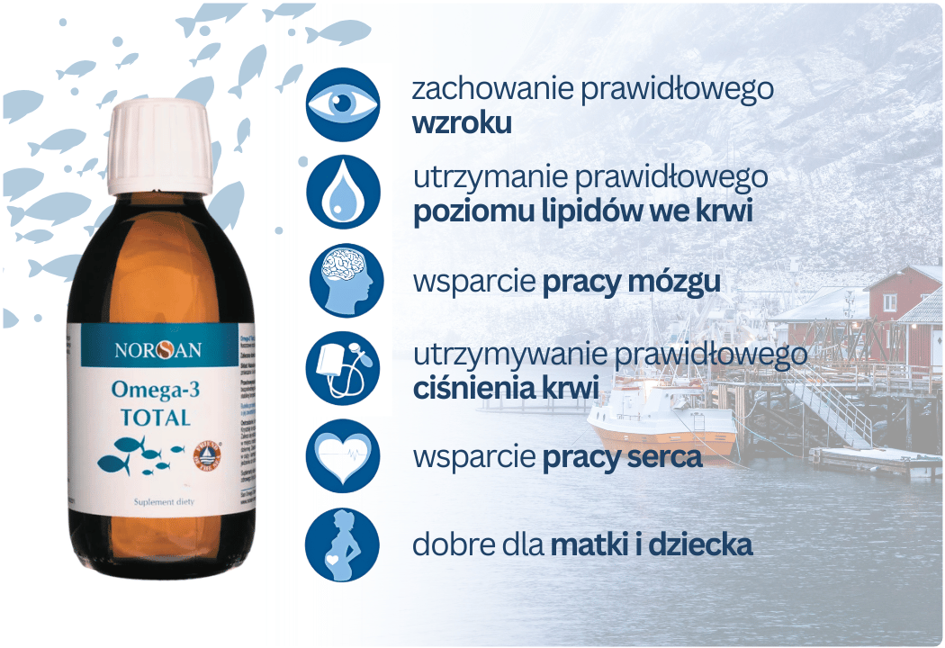 Omega 3 TOTAL 2000 mg EPA DHA Oliwa z Oliwek Smak Naturalny 200 ml NORSAN