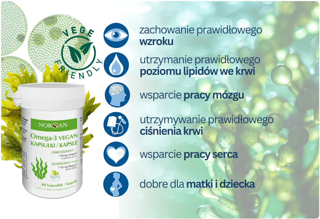 Omega 3 z Alg VEGAN 1700 mg EPA DHA (80 kaps) NORSAN