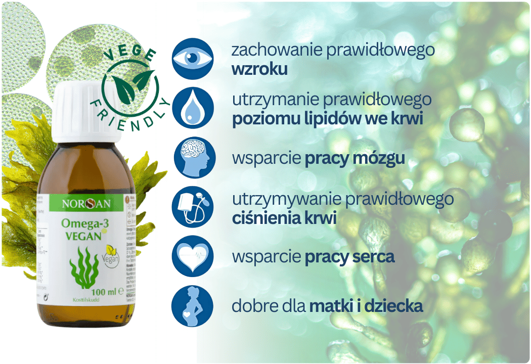 Omega 3 z Alg VEGAN 2000 mg EPA DHA Oliwa z Oliwek Smak Cytrynowy Olej 100 ml NORSAN
