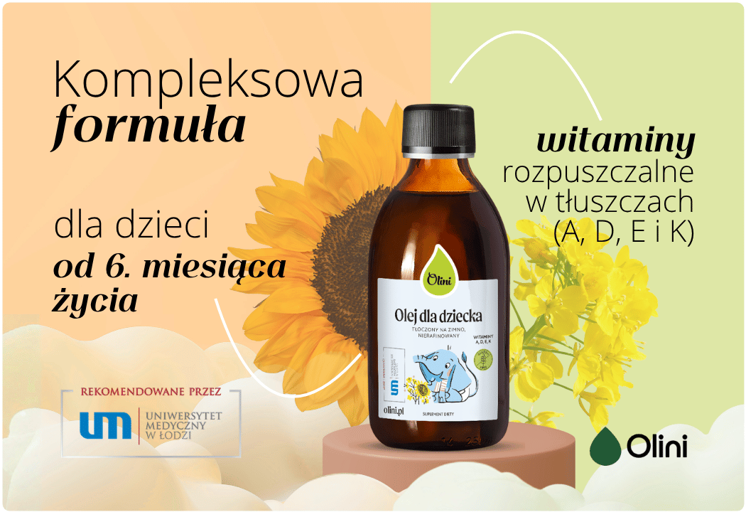 Olej dla Dziecka na Zimno Nierafinowany - Kwasy Tłuszczowe Witaminy ADEK Olini