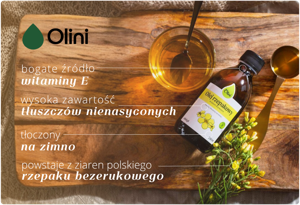 Olej Rzepakowy Nierafinowany Tłoczony na Zimno Witamina E 1000 ml Olini