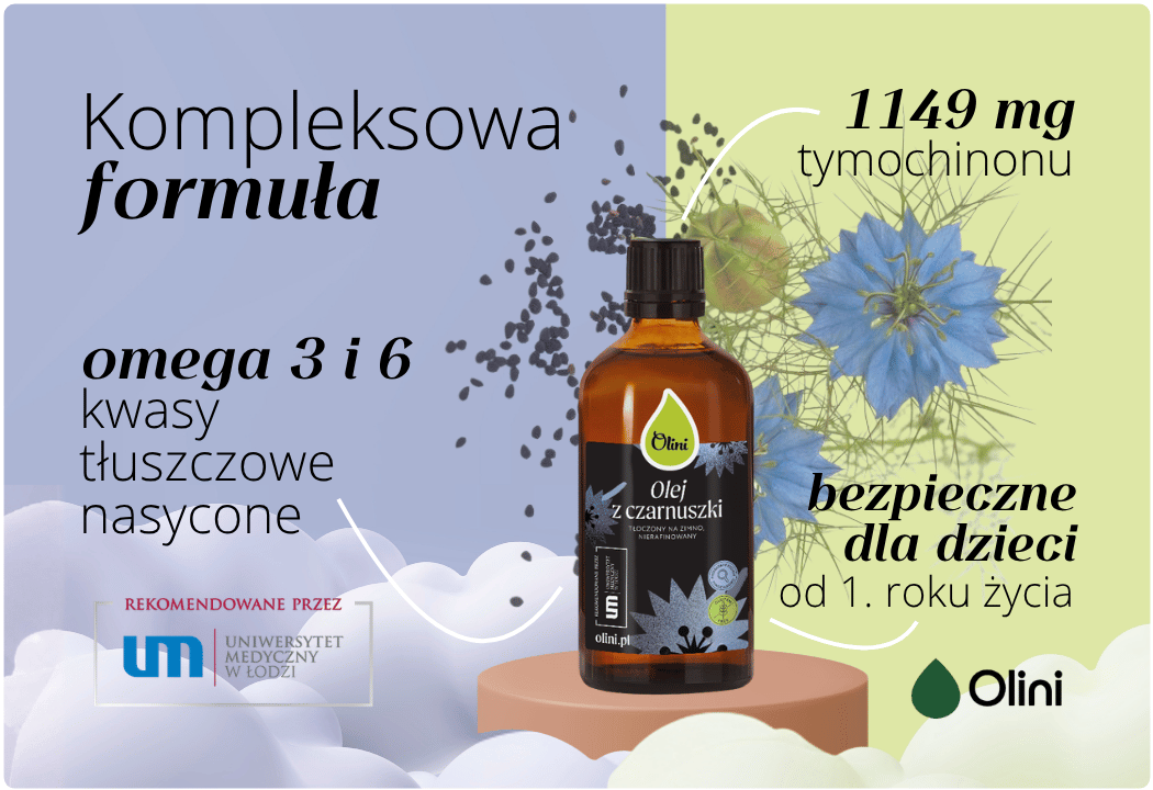 Olej z Czarnuszki Tłoczony na Zimno Nierafinowany - Kwasy Tłuszczowe Olini