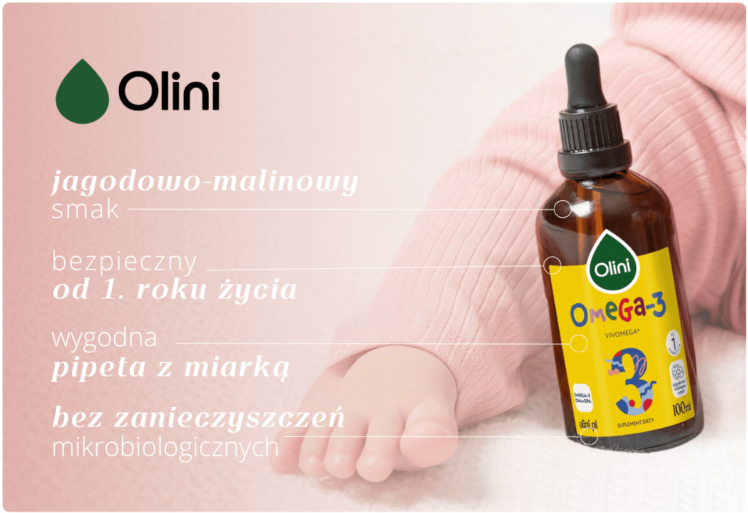 Omega-3 Olej Rybny Trójglicerydy DHA EPA o Smaku Jagodowo-malinowym 100 ml Olini