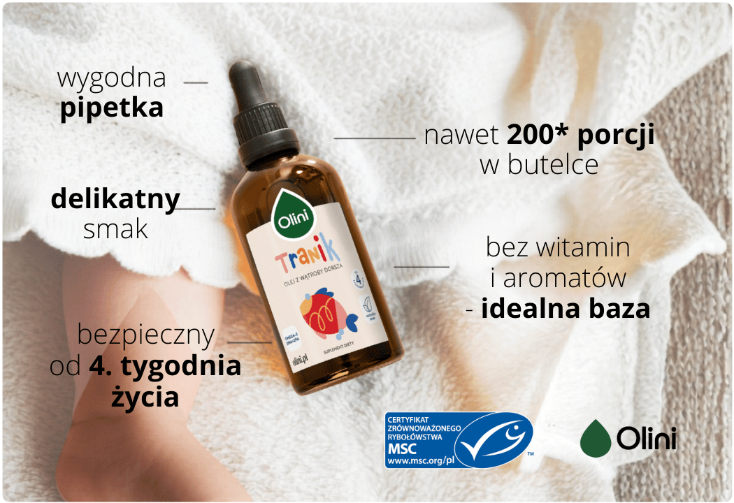 Tranik Olej z Wątroby Dorsza dla Niemowląt Omega 3 DHA EPA Olini