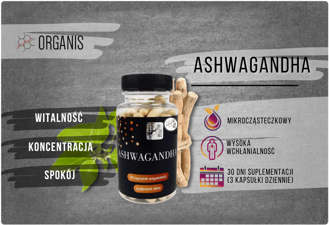 Ashwagandha Korzeń 400 mg Żeń-szeń Indyjski (90 kaps) Organis