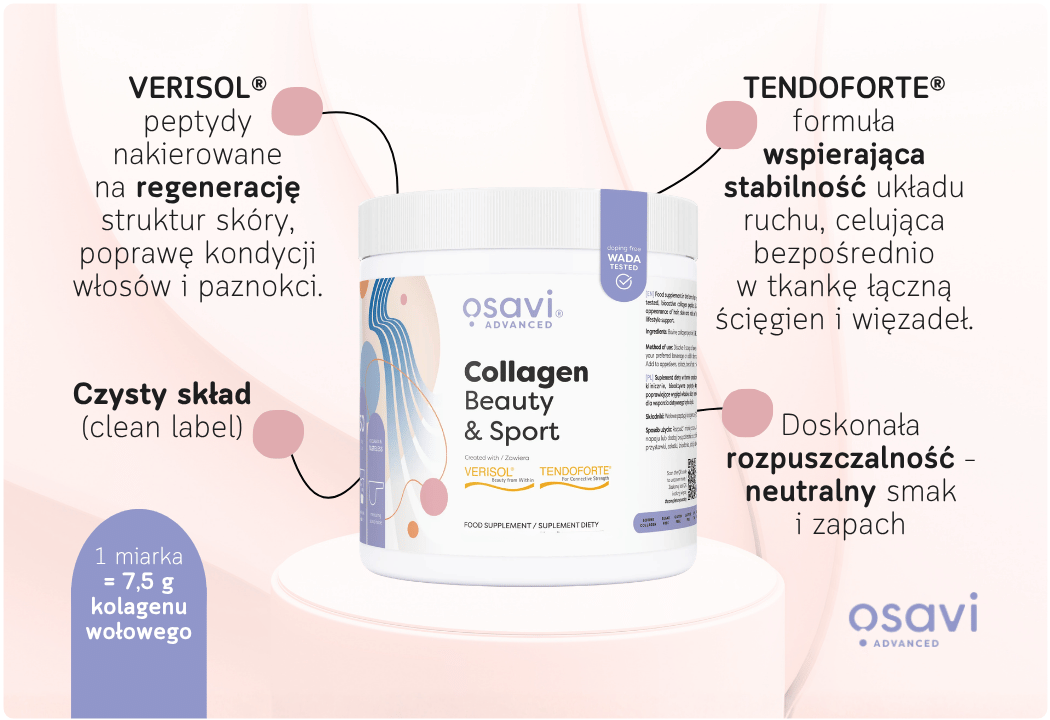 Collagen Beauty & Sport Kolagen Wołowy 7500 mg Peptydy Proszek Osavi