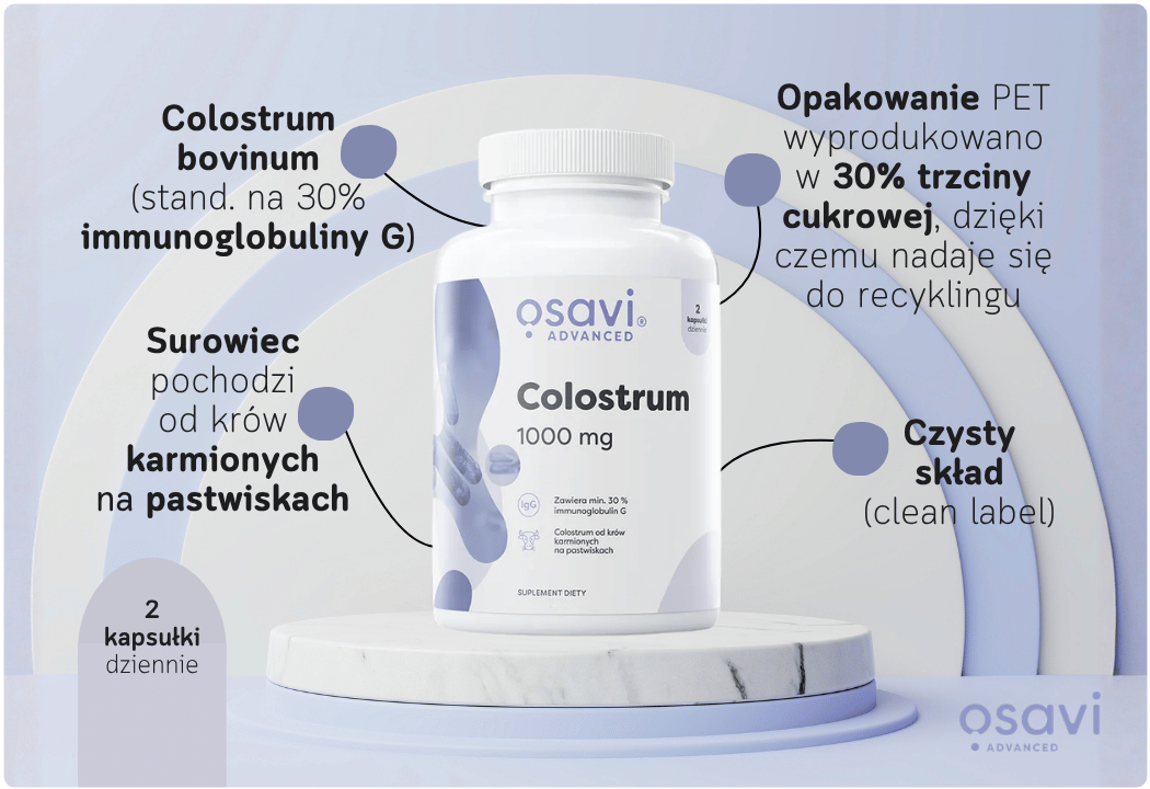 Colostrum Bovinum Siara Bydlęca 1000 mg 30% immunoglobuliny G (120 kaps) Osavi Advanced