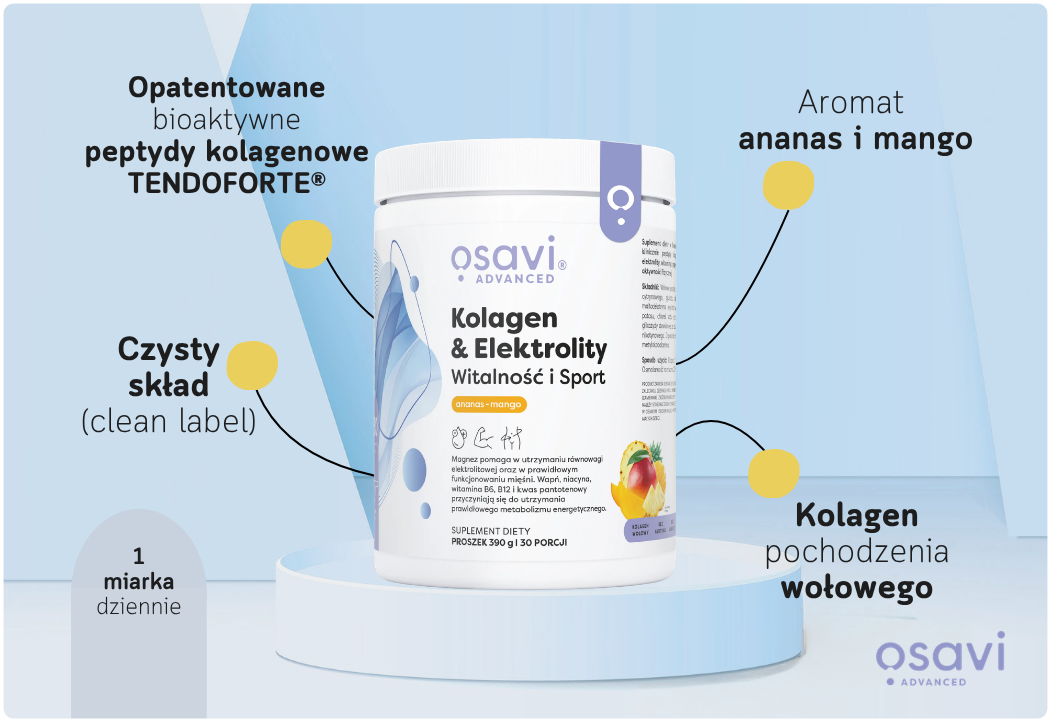 Kolagen do picia TENDOFORTE i Elektrolity Witalność i Sport Ananas-Mango Proszek 390 g Osavi