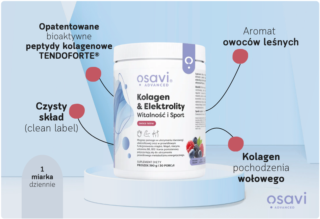 Kolagen do picia TENDOFORTE i Elektrolity Witalność i Sport Owoce Leśne Proszek 390 g Osavi